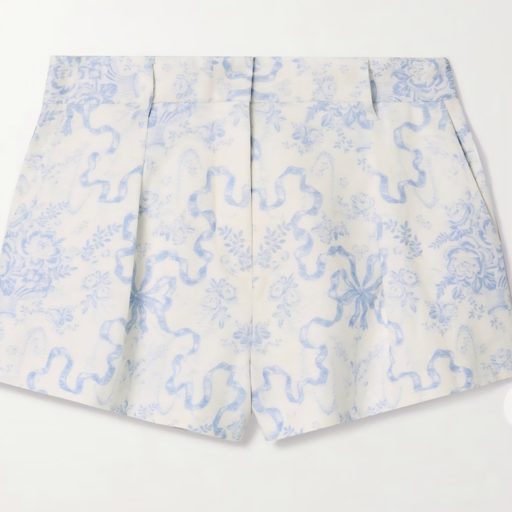 Loveshackfancy lacette pleated printed linen shorts size 14. NWT.